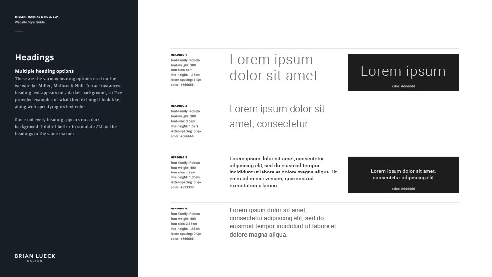 Miller, Matthias & Hull - Website Style Guide - Headings
